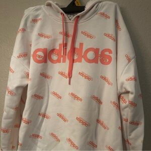 adidas White Hoodie with Coral Accents